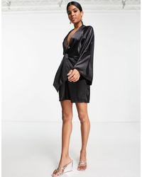 In The Style - X Perrie Sian Exclusive Plunge Front Knot Detail Shirt Dress - Lyst