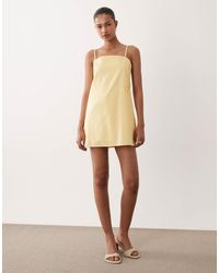 SNDY'S - Linen Blend Flower Applique Cami Strap Square Neck Mini Dress - Lyst