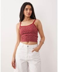 Miss Selfridge - Red Ditsy Print Ruffle Trim Cami Top - Lyst