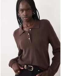 Vila - Long Sleeve Knitted Polo Top With Pearl Buttons - Lyst