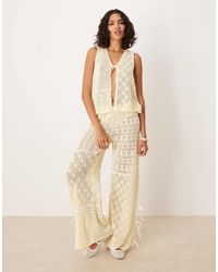 ASOS - Pantalon d'ensemble en maille noué devant - écru - Lyst