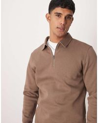 SELECTED - Polo Tostado De Manga Larga Con Media Cremallera De -Marrón - Lyst