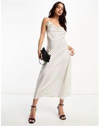 New Look - Polka Dot Satin Midi Slip Dress With Corsage - Lyst