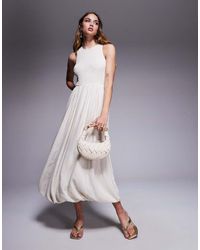 River Island - Midi Jurk Van Linnenmix Met Bolle Rok - Lyst