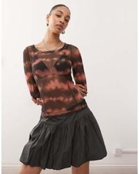 Monki - Mesh Semi Sheer Long Sleeve Top - Lyst