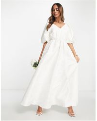 Y.A.S - Bridal Jacquard Short Sleeve Midi Dress - Lyst