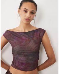 Cotton On - Gathered Mesh Off Shoulder Top - Lyst