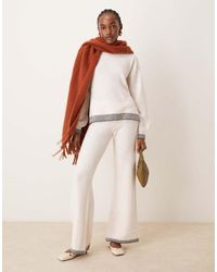 Vila - Knitted Wide Leg Trouser Co-Ord With Contrast Stitch - Lyst