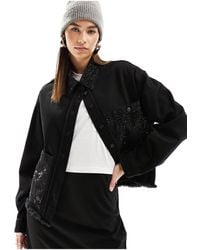 AllSaints - Nicky - camicia giacca nera con dettagli luccicanti - Lyst