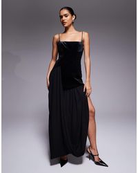 ASOS - Bonded Velvet Hybrid Midi Dress With Soft Drape Skirt - Lyst