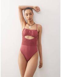 Reclaimed (vintage) - Swimsuit With Shirred Waist And Cut Out Detail - Lyst