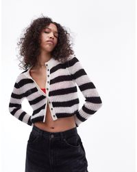 TOPSHOP - Knitted Sheer Stripe Micro Cardi - Lyst