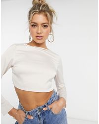 Missguided Long Sleeve Crop Top With Open Back Detail - Pink
