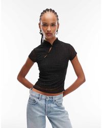 ASOS - Hot Fix Sheer Mesh Top With Rouleau Loop Button Detail - Lyst