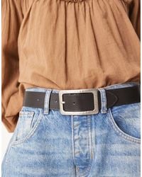 Mango - Faux Leather Belt With Silver Buckle - Lyst