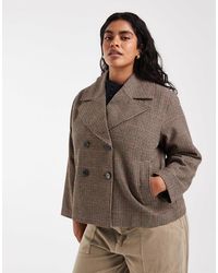 ONLY - Veste coupe carrée curve à carreaux beige - Lyst