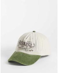 ASOS - Cappellino Con Visiera A Punta Verde Slavato Con Stampa Grafica A Contrasto - Lyst