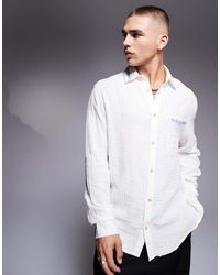 ASOS - Camicia Comoda Bianca Testurizzata Con Ricamo Punto Croce - Lyst