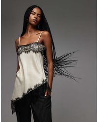 ASOS - Satin Lace Trim Asym Cami Top - Lyst