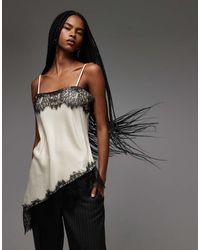 ASOS - Satin Lace Trim Asym Cami Top - Lyst