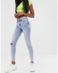 River Island Molly - Skinny Jeans Met Gescheurde Knieën En Lichte Wassing - Blauw