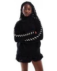 Daisy Street - High Neck Cardigan Knit Jumperwith Lace Up Sleeve Detail - Lyst