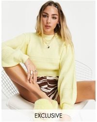 Collusion Knitted Paneled Neck Sweater - Yellow