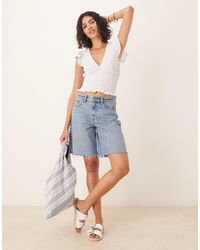 Gina Tricot - Short Sleeve Frill V Neck Top - Lyst