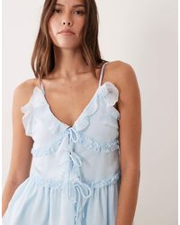 Vila - Tie Front Cami Top With Frill Trim - Lyst