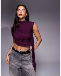 ASOS - Mesh Draped Scarf Detail Top With Grown On Neck - Lyst