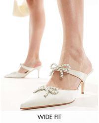 Glamorous - Bridal Pearl Embellished Bow Heeled Mules - Lyst