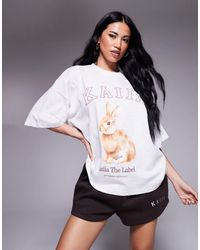 Kaiia - Cotton Rich Bunny Logo Graphic Oversized T-shirt - Lyst