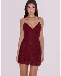 House Of Cb - Catarina Wine Hand-Beaded Embellished Mini Dress - Lyst