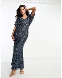 Beauut - Bridesmaid Embellished Maxi Dress With Flutter Sleeve - Lyst
