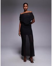 Fashionkilla - Exclusive Chiffon Bandeau Cape Detail Gathered Waist Sheer Hem Maxi Dress - Lyst
