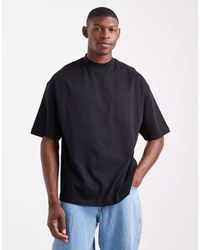 ASOS - Camiseta Negra Extragrande Básica Con Cuello Subido Essentials De - Lyst