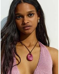 Bershka - Resin Pendant Cord Necklace - Lyst