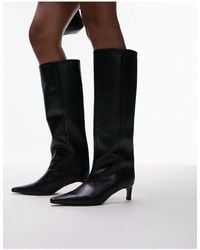 TOPSHOP - Tara Premium Leather Knee High Heeled Boots - Lyst