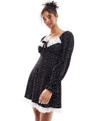 Miss Selfridge - Lace Trim Bow Detail Mini Tea Dress - Lyst