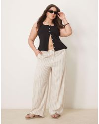 ASOS - Curve - pantalon droit décontracté en lin mélangé à rayures effet tortillons - naturel - Lyst