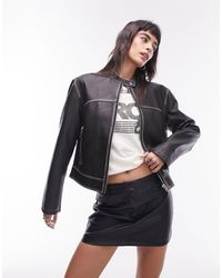 TOPSHOP - Faux Leather Slim Fit Washed Moto Jacket - Lyst