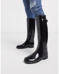 HUNTER Блестящие Резиновые Сапоги Черного Цвета Original Refined-черный Цвет
