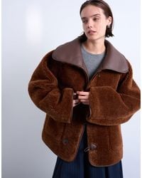 TOPSHOP - Shearling Oversized Reversible Coat With Button Loop - Lyst