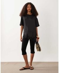 Wednesday's Girl - Satin T-Shirt With Asymmetric Lace Hem - Lyst