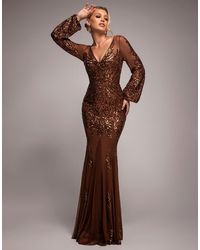 Goddiva - Embellished Sequin Bishop Sleeve Maxi Dress - Lyst
