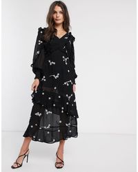 white sand contrast ruffle asymmetric midaxi dress in multi floral