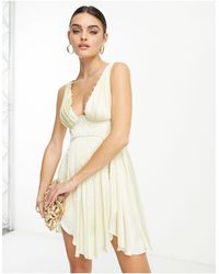 ASOS - Corset Plunge Pleated Satin Mini Dress With Button Detail - Lyst