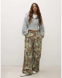 Bershka - Technical Print Parachute Trousers - Lyst