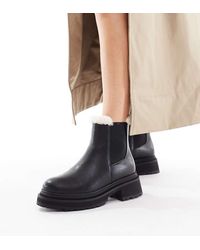 London Rebel - Botines Chelsea Negros Con Suela Gruesa Y Forro De Tejido Estilo Peluche Emma De - Lyst
