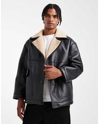 ASOS - Faux Leather Aviator Jacket With Borg Lining - Lyst